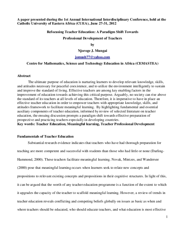 (PDF) Refocusing Teacher Education: A Paradigm Shift Towards ...