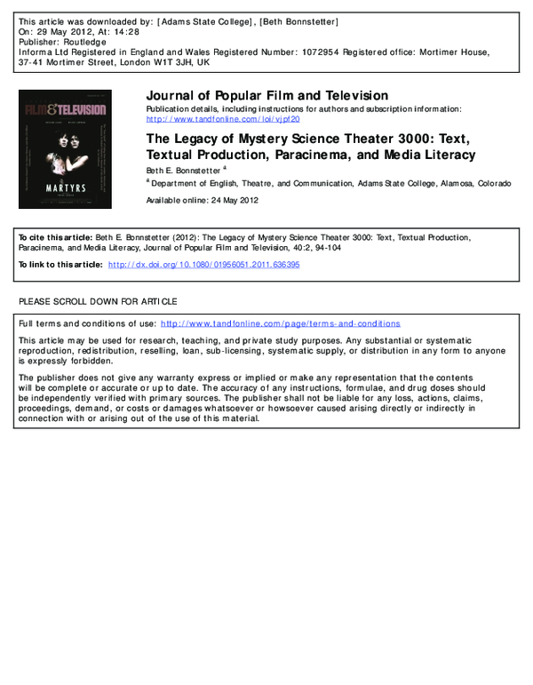 (PDF) Journal of Popular Film and Television The Legacy of Mystery