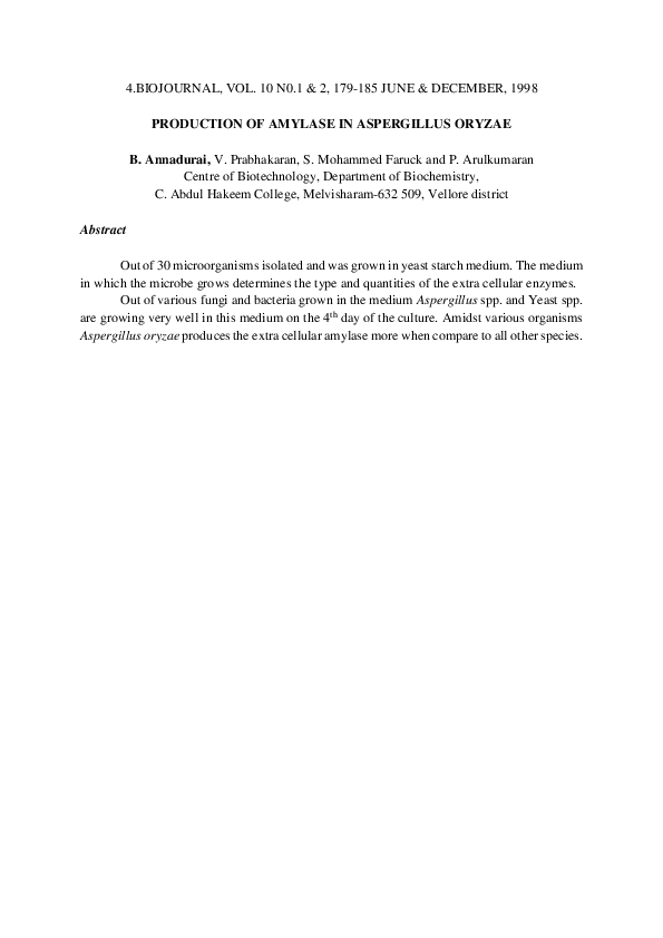 (PDF) PRODUCTION OF AMYLASE IN ASPERGILLUS ORYZAE