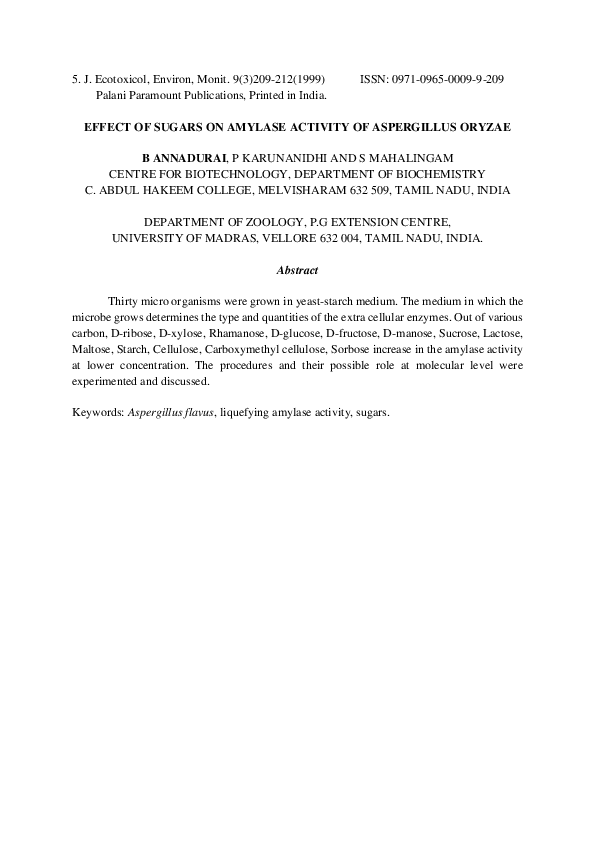 (PDF) EFFECT OF SUGARS ON AMYLASE ACTIVITY OF ASPERGILLUS ORYZAE