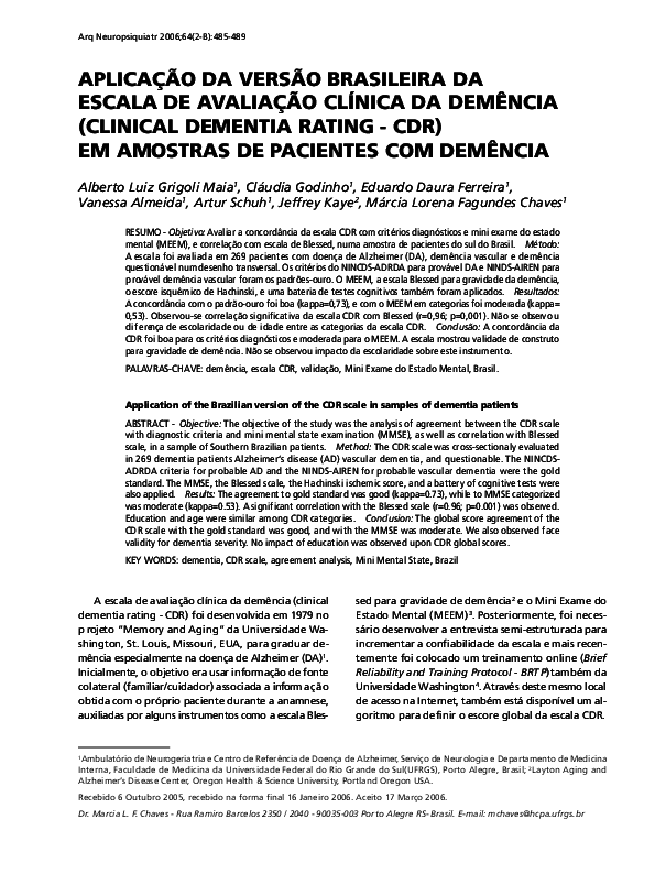 (PDF) Aplicação da versão brasileira da escala de avaliação clínica da ...