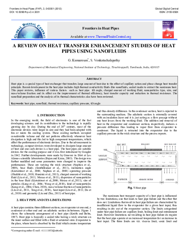 (PDF) A REVIEW ON HEAT TRANSFER ENHANCEMENT STUDIES OF HEAT PIPES USING ...