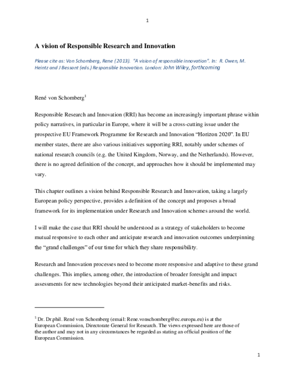 (PDF) A vision of Responsible Research and Innovation