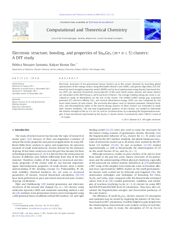 (PDF) Electronic structure, bonding, and properties of Sn m Ge n (m + n ...