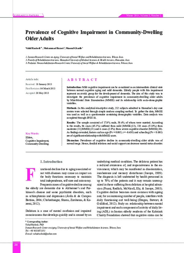 (PDF) Prevalence of Cognitive Impairment in Community-Dwelling Older Adults
