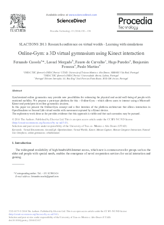 (PDF) Online-Gym: a 3D virtual gymnasium using Kinect interaction