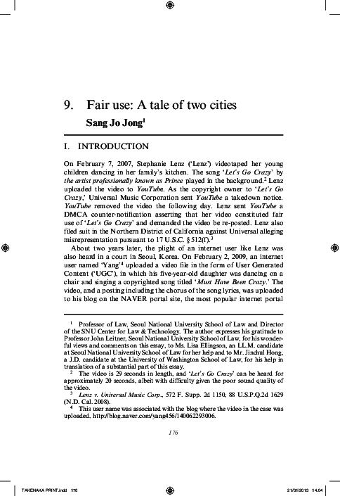 PDF) Fair use: A tale of two cities | Sang Jong - Academia.edu