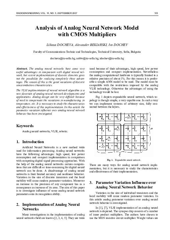 (PDF) Analysis of Analog Neural Network Model with CMOS Multipliers