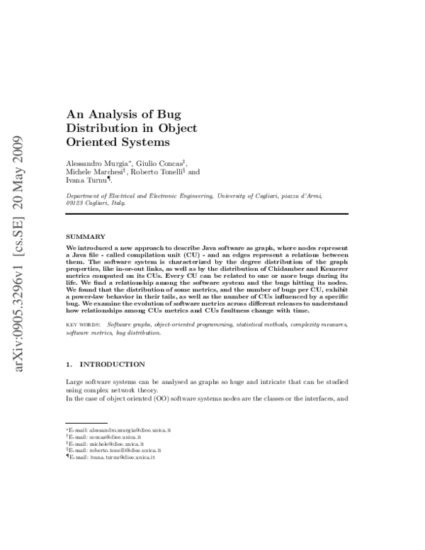 (PDF) An Analysis of Bug Distribution in Object Oriented Systems
