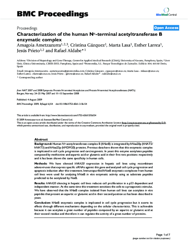 (PDF) Characterization of the human Nα-terminal acetyltransferase B ...