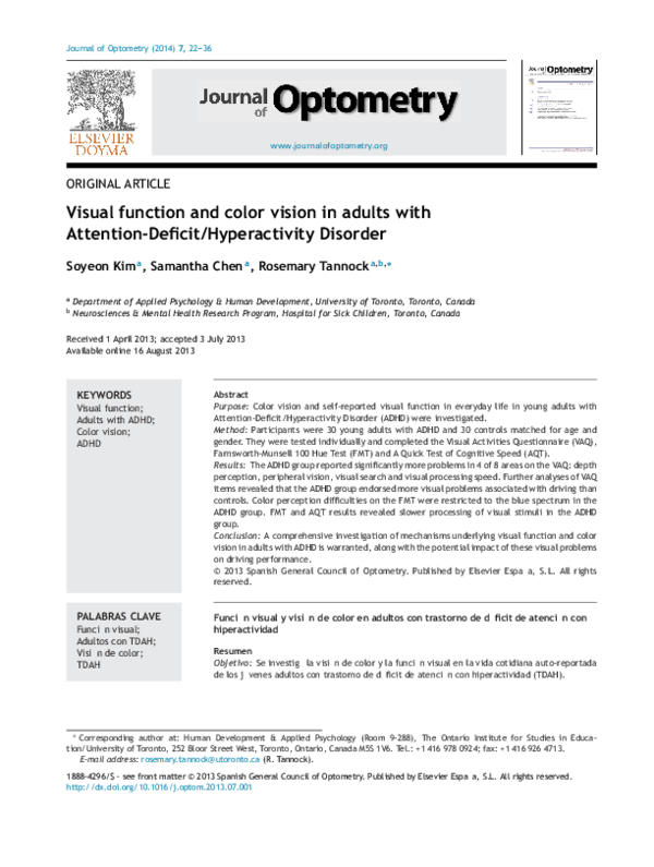 (PDF) Visual function and color vision in adults with Attention-Deficit ...