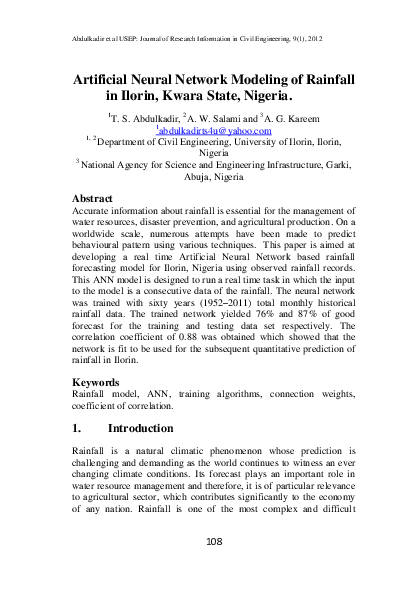(PDF) Artificial Neural Network Modeling of Rainfall in Ilorin, Kwara ...