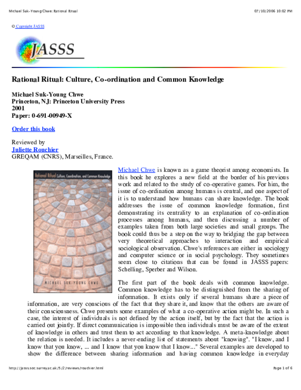 (PDF) Rational Ritual: Culture, Coordination and Common Knowledge