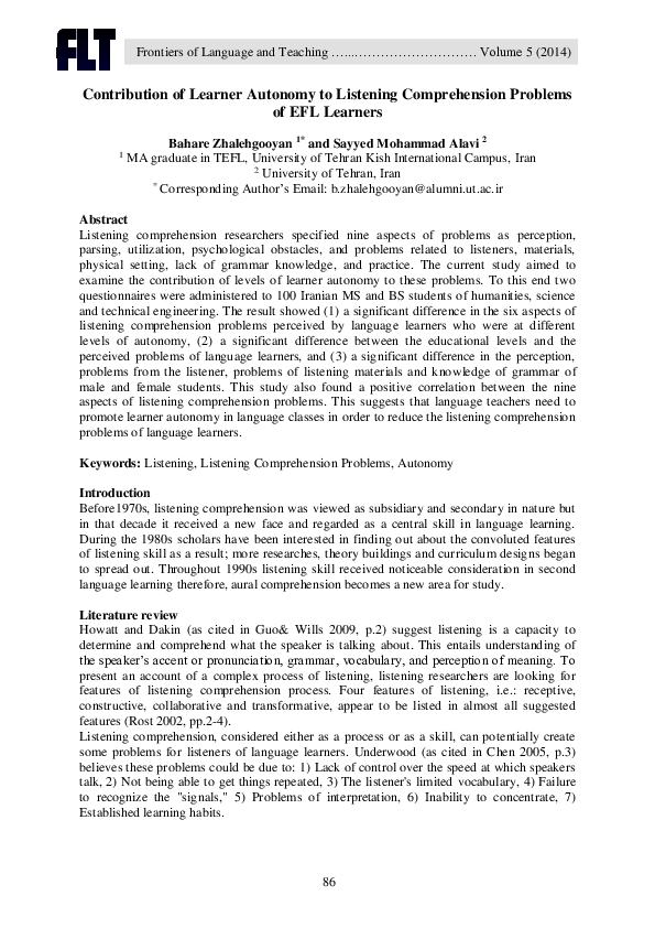 Contribution of Learner Autonomy to Listening Comprehension Problems of ...