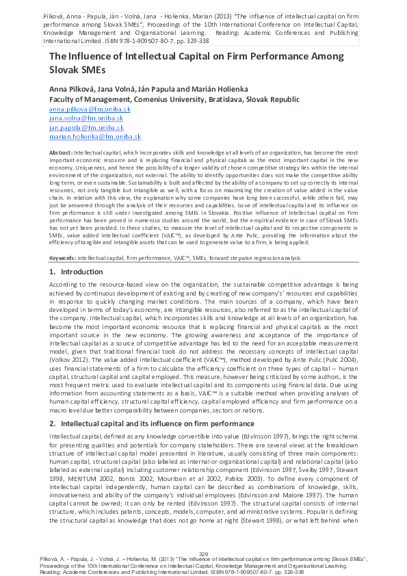 (PDF) The influence of intellectual capital on firm performance among ...