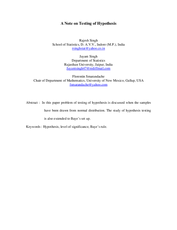 A Note on Testing of Hypothesis