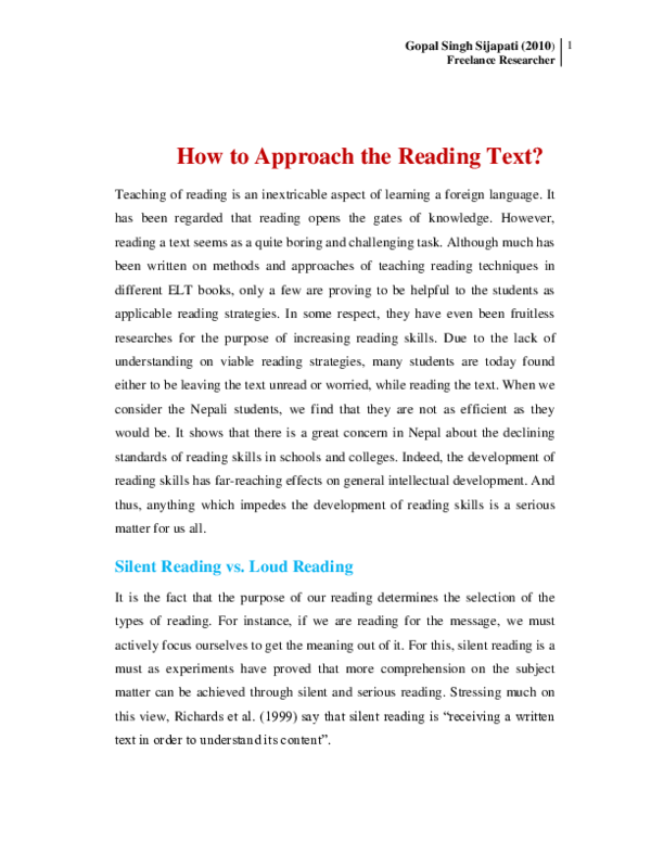 (PDF) How to Approach the Reading Text