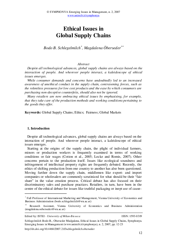 (PDF) Ethical Issues in Global Supply Chain Krit Chaisangduean