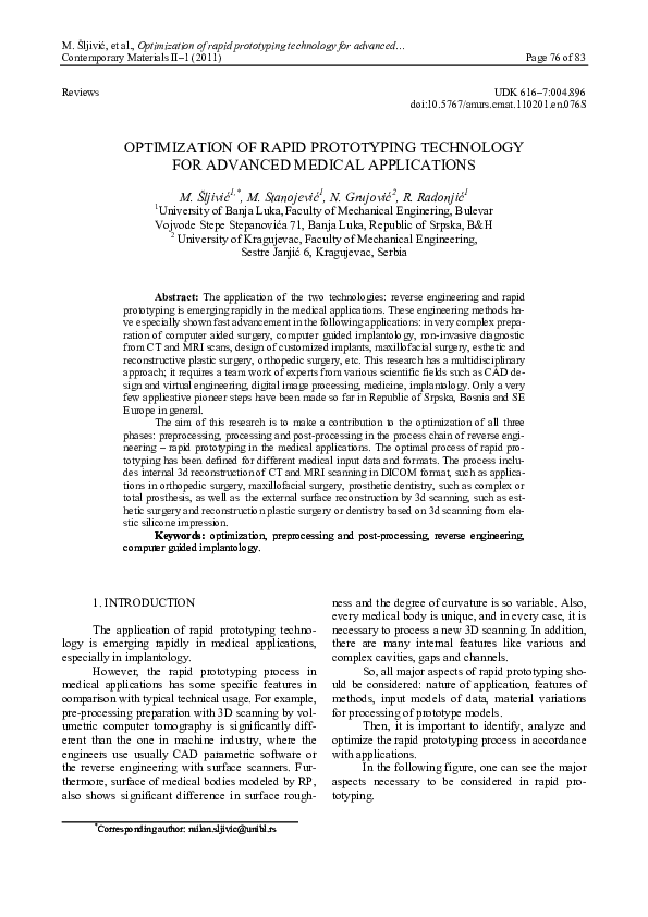 (PDF) Optimization of Rapid Prototyping Technology for Advanced Medical ...
