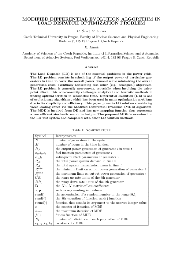 (PDF) MODIFIED DIFFERENTIAL EVOLUTION ALGORITHM IN LOAD DISPATCH ...
