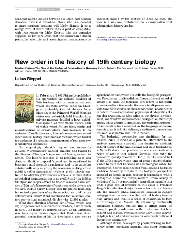  PDF New Order In The History Of 19th Century Biology Lukas Rieppel 