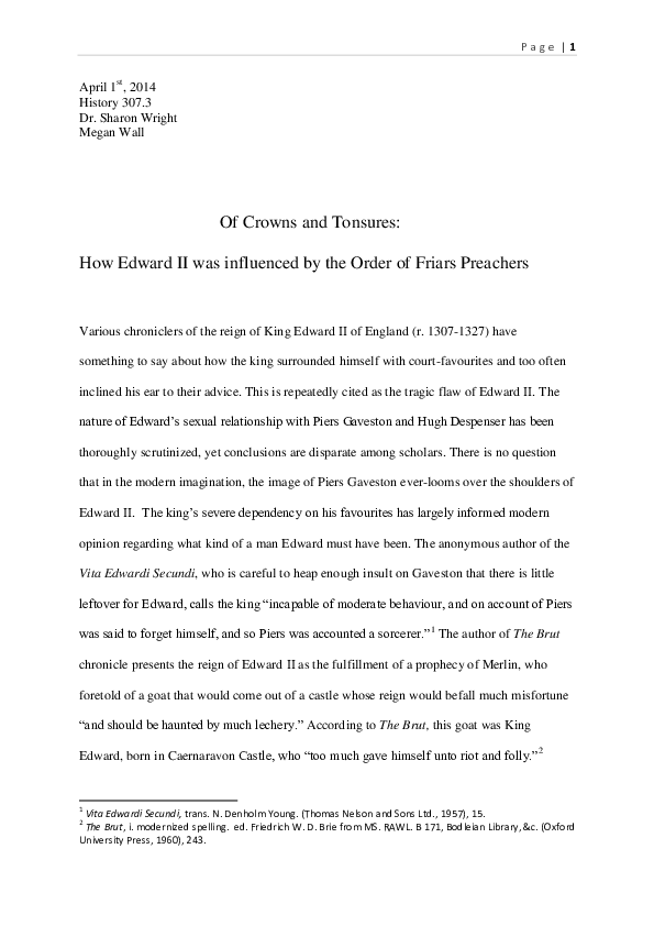 The Fellowship between Edward II and the Dominican Friars