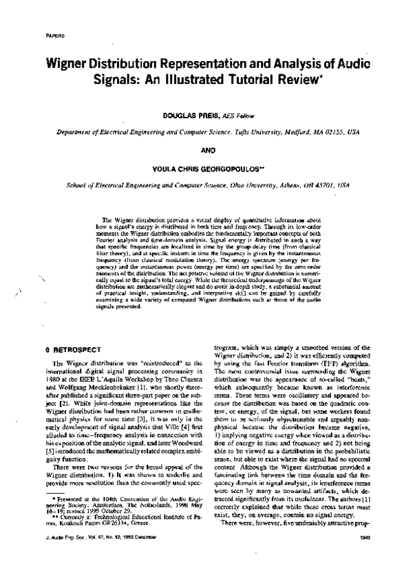 (PDF) Wigner Distribution Representation and Analysis of Audio Signals ...