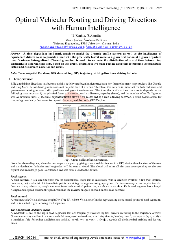 (PDF) Optimal Vehicular Routing and Driving Directions with Human