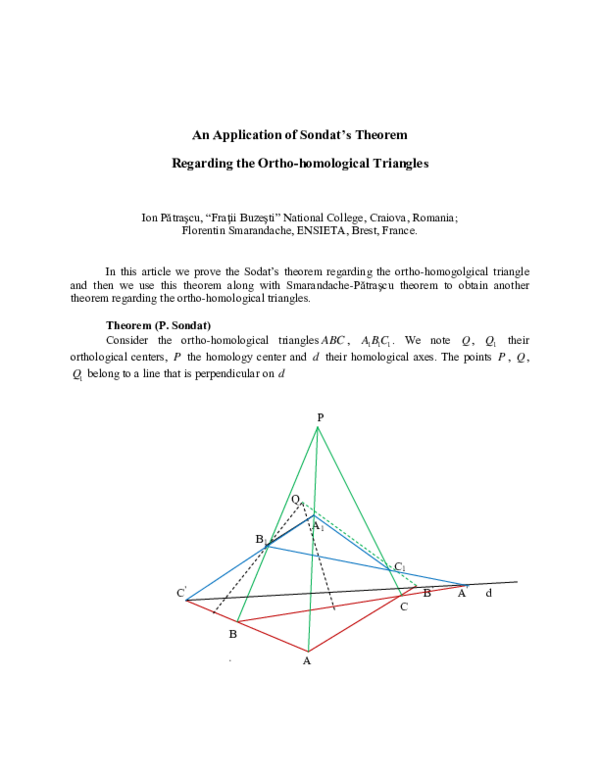 (PDF) An Application of Sondat’s Theorem Regarding the Ortho ...