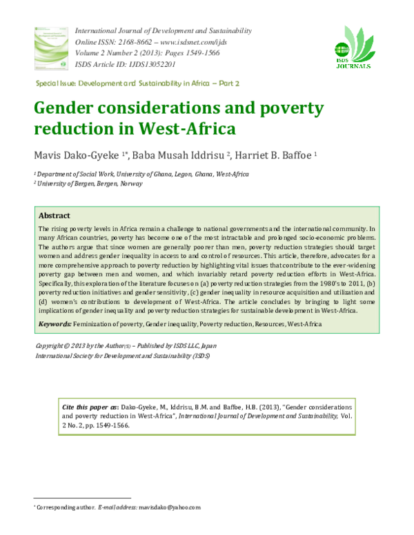 (PDF) GENDER CONSIDERATION AND POVERTY REDUCTION IN WEST AFRICA