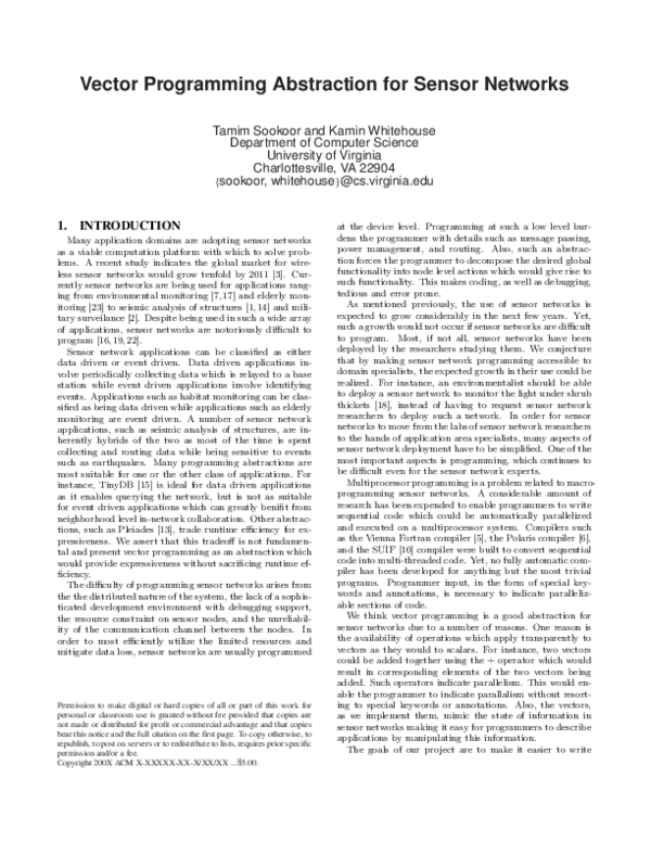 (PDF) Vector Programming Abstraction for Sensor Networks