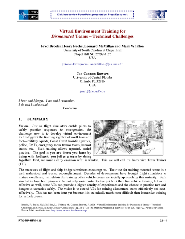 (PDF) Virtual Environment Training for Dismounted Teams - Technical ...