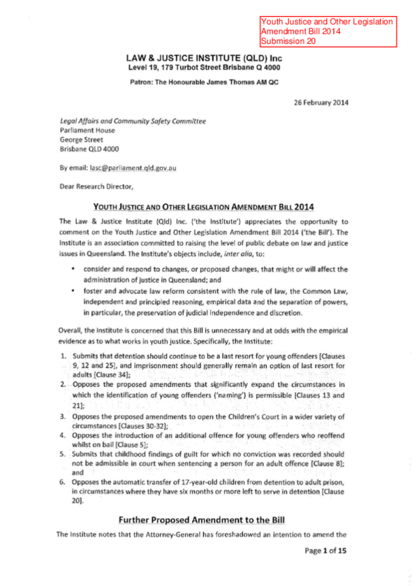 (PDF) Submission on behalf of the Law and Justice Institute in Response