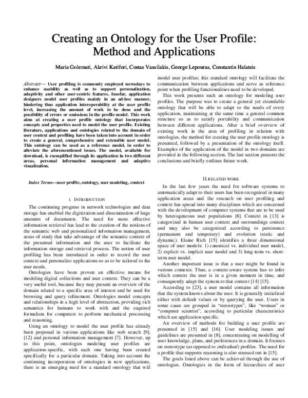 (PDF) Creating an ontology for the user profile: Method and applications