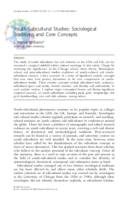 Pdf Youth Subcultural Studies Sociological Traditions And - 
