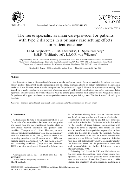 (PDF) The nurse specialist as main careprovider for