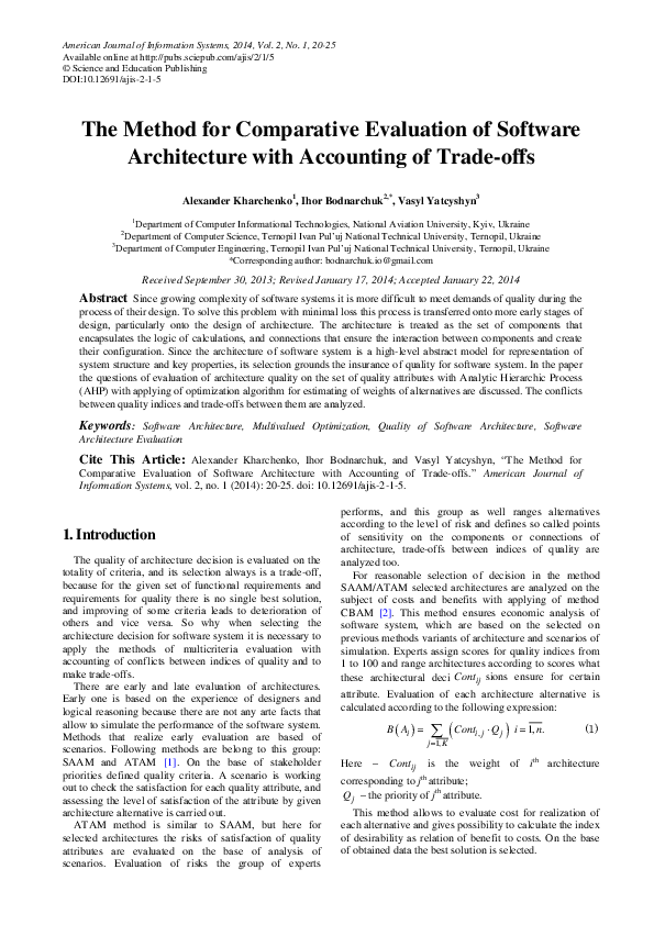 (PDF) The Method for Comparative Evaluation of Software Architecture ...