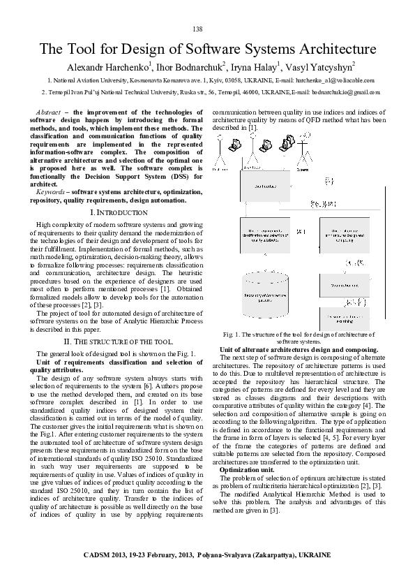 (PDF) The Tool for Design of Software Systems Architecture Ihor