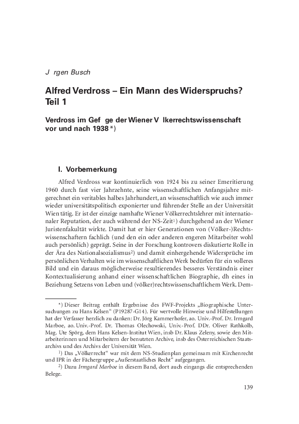 (PDF) Alfred Verdross Ein Mann des Widerspruchs? Teil 1 Verdross im