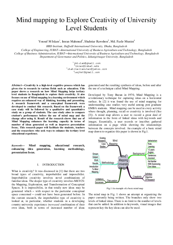 (PDF) Mind mapping to Explore Creativity of University Level Students