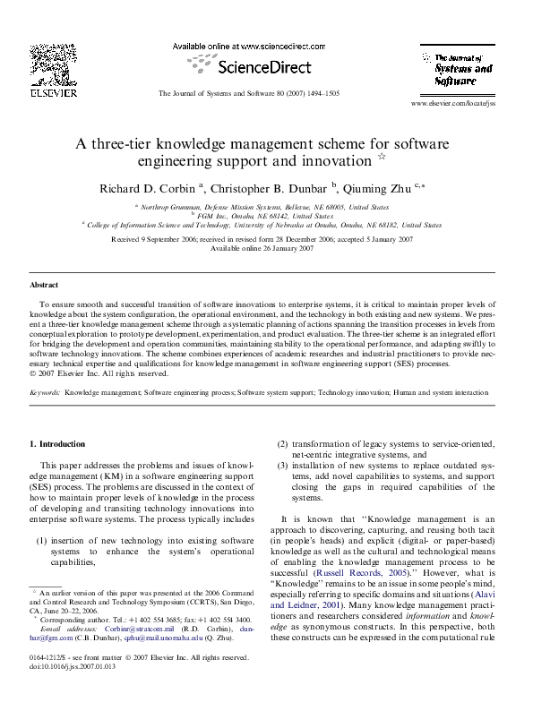 (PDF) A three-tier knowledge management scheme for software engineering ...