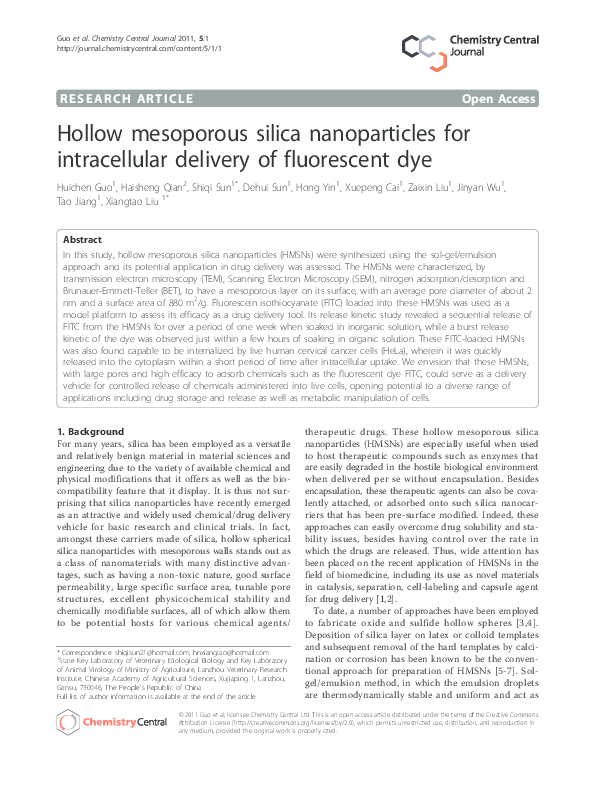 (PDF) Hollow mesoporous silica nanoparticles for intracellular delivery ...
