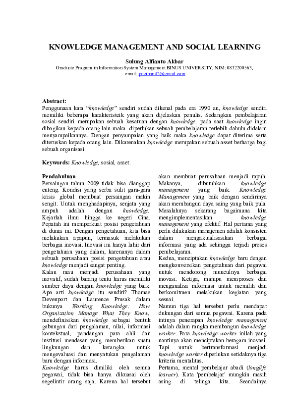 (DOC) KNOWLEDGE MANAGEMENT AND SOCIAL LEARNING
