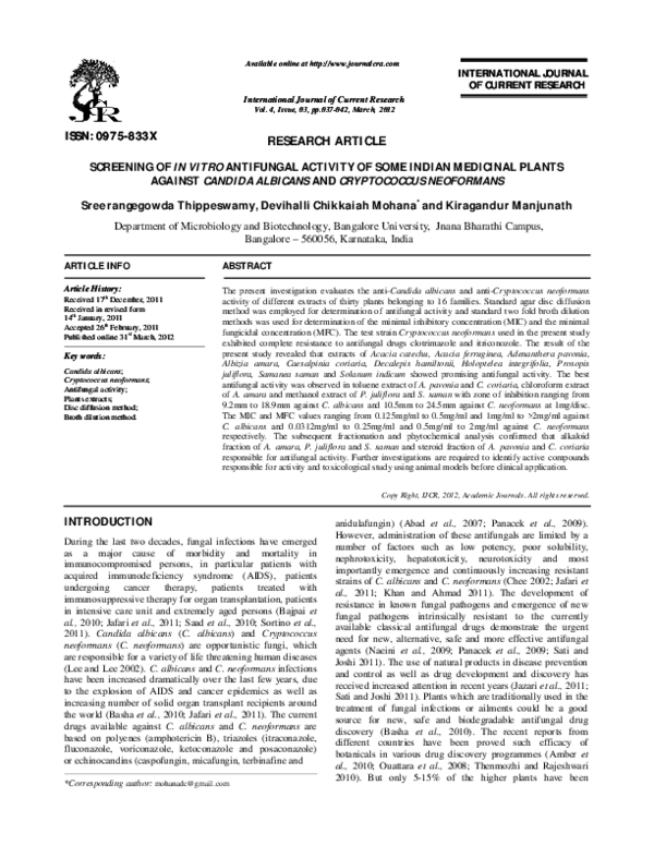 (PDF) SCREENING OF IN VITRO ANTIFUNGAL ACTIVITY OF SOME INDIAN ...