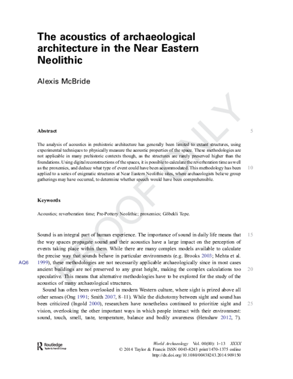 (PDF) The acoustics of archaeological architecture in the Near Eastern