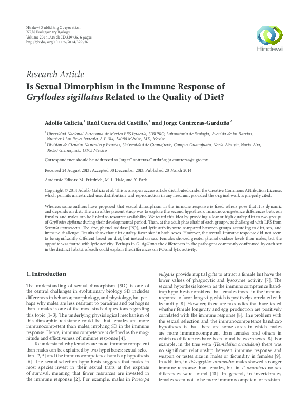 (PDF) Is Sexual Dimorphism in the Immune Response of Gryllodes ...