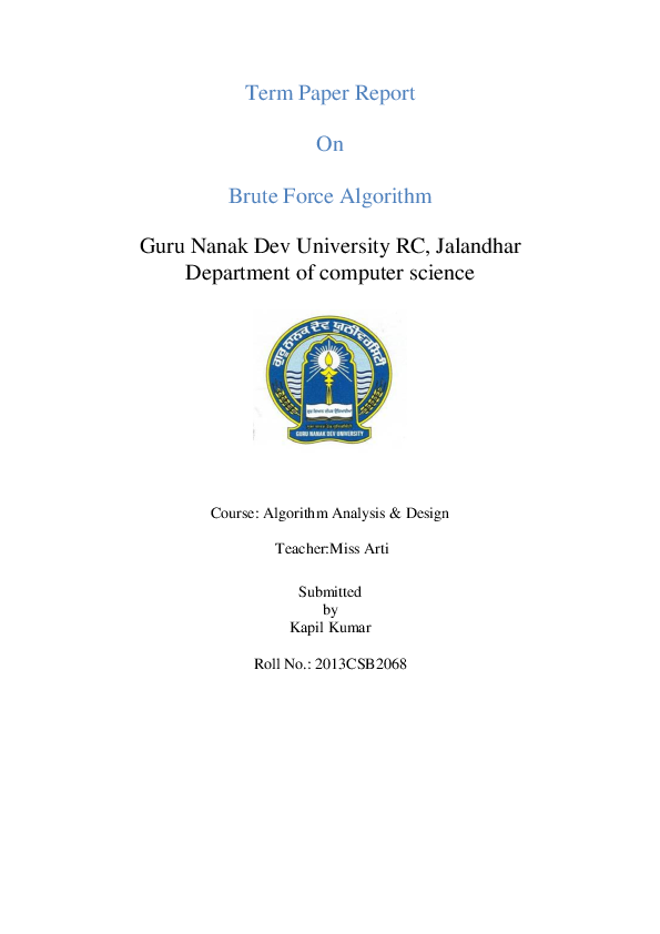  doc term paper report on brute force algorithm