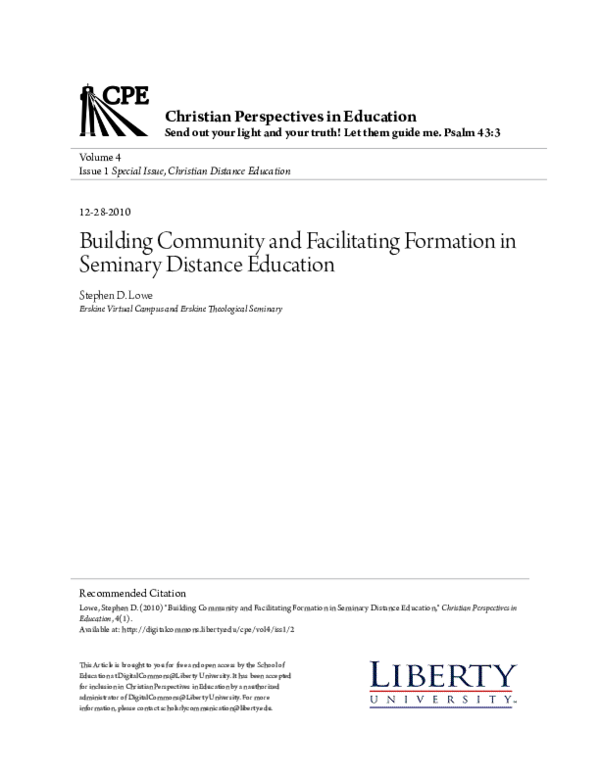 (PDF) Building Community and Facilitating Formation in Seminary ...