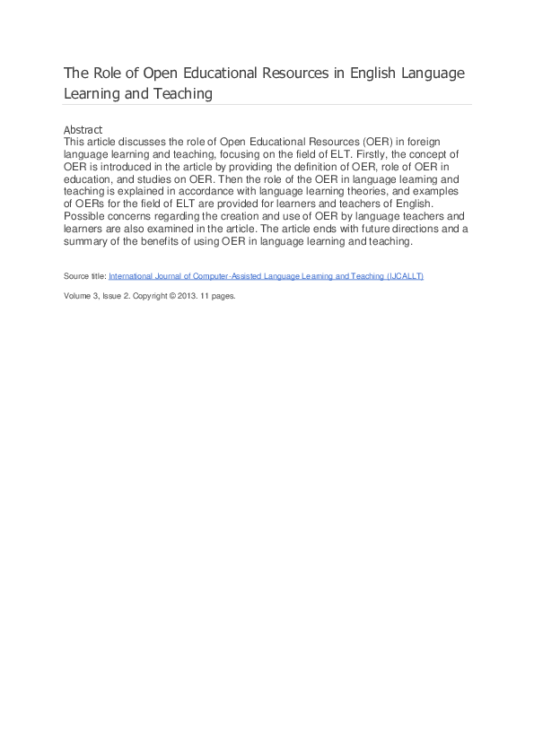 (DOC) The Role of Open Educational Resources in English Language ...