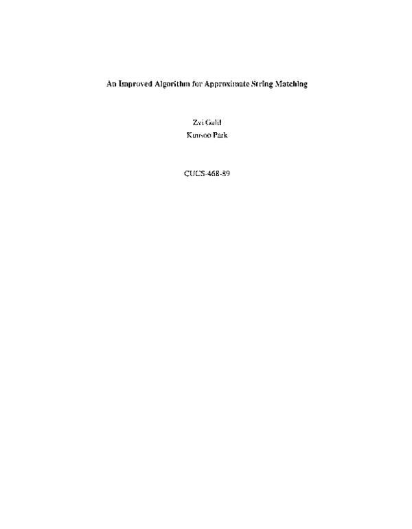 (PDF) An Improved Algorithm for Approximate String Matching